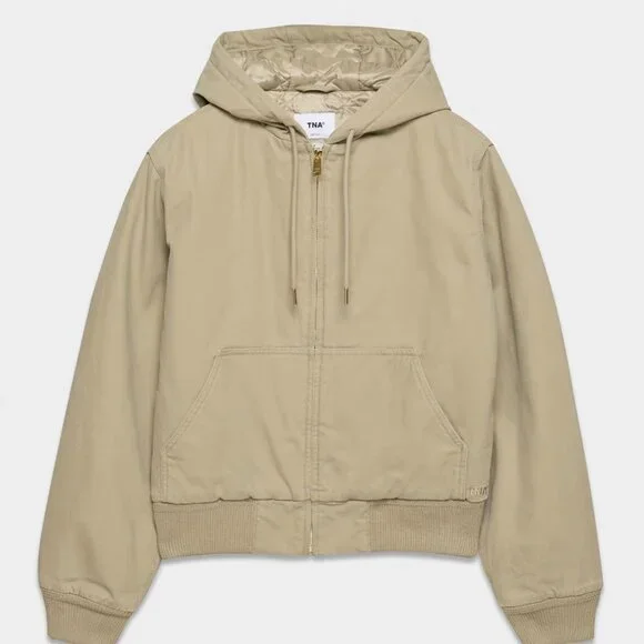 Aritzia TNA Cozy Canvas Zip Hoodie Jacket Coat Womens XL‎ Beige Tan Workwear - Picture 7 of 16